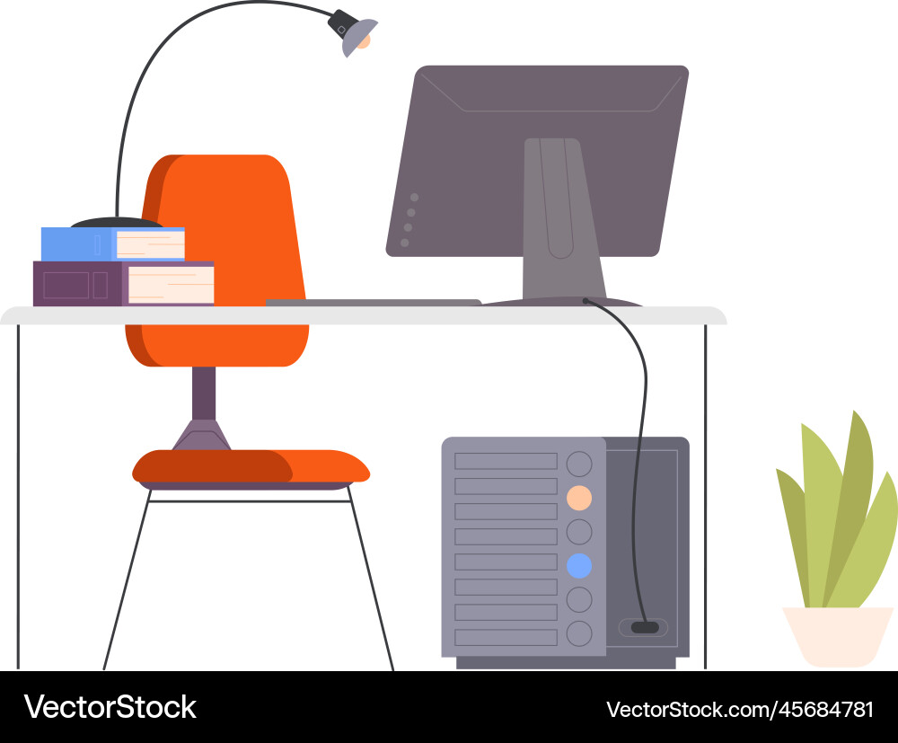 Workplace icon computer desk with books and lamp Workplace icon computer desk with books and lamp vector image