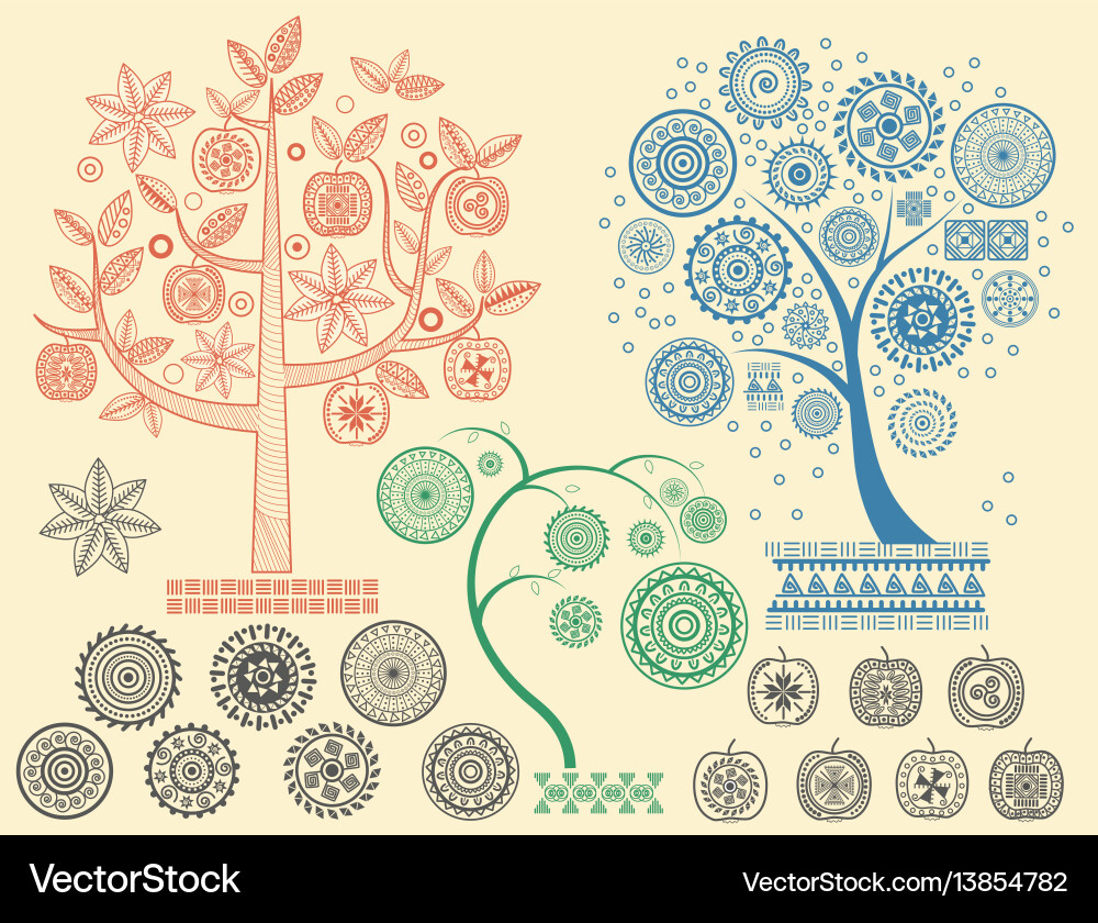 Ancient Tree Patterns - Aztec & Mayan vector image