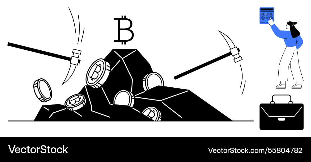 Digital mining concept with bitcoin tokens tools Digital mining concept with bitcoin tokens tools vector image