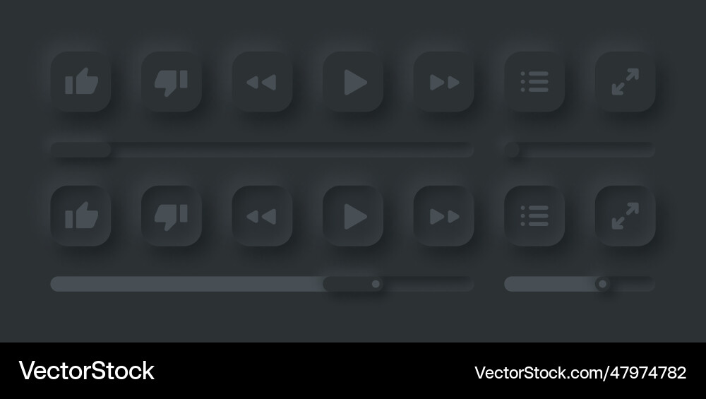 Neumorphic media video player dark ui design vector image