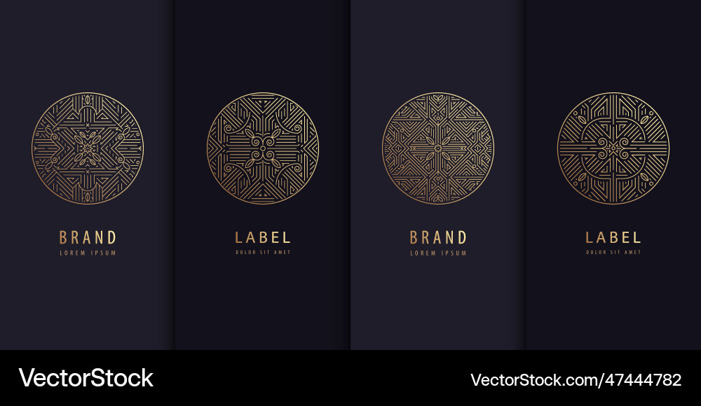 Set of golden label design patterns circle Set of golden label design patterns circle vector image