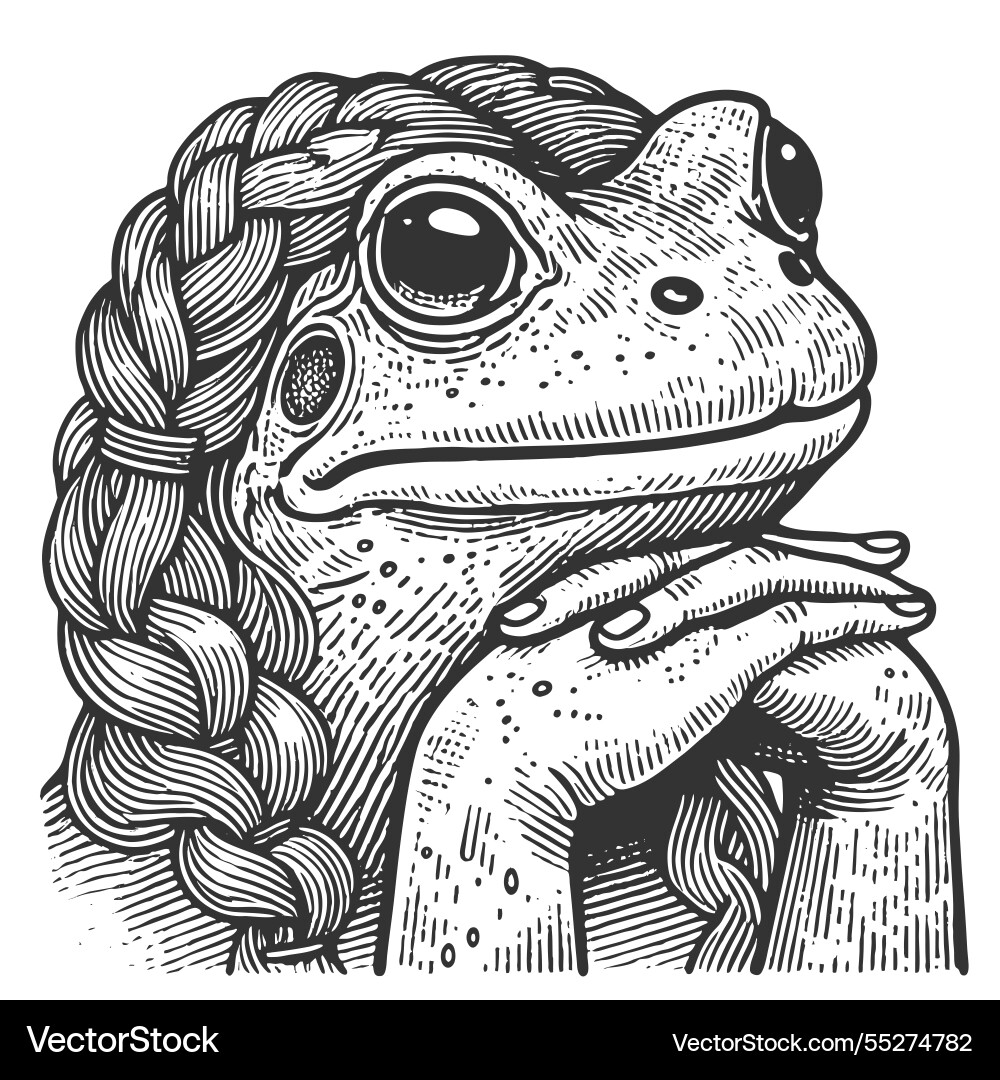 Surreal frog with glamorous curly hair Surreal frog with glamorous curly hair vector image