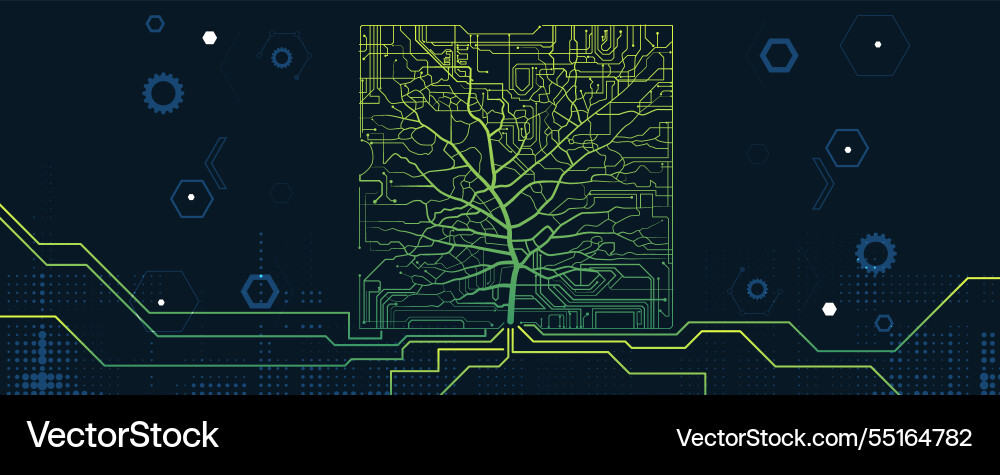Tree of innovation merging nature and circuit Tree of innovation merging nature and circuit vector image