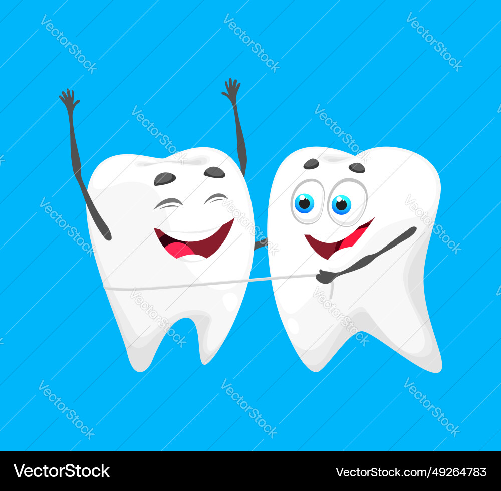Cartoon tooth characters with dental floss Cartoon tooth characters with dental floss vector image