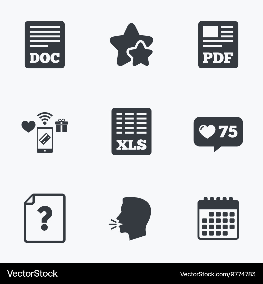 Document icons xls pdf file signs Vector Image