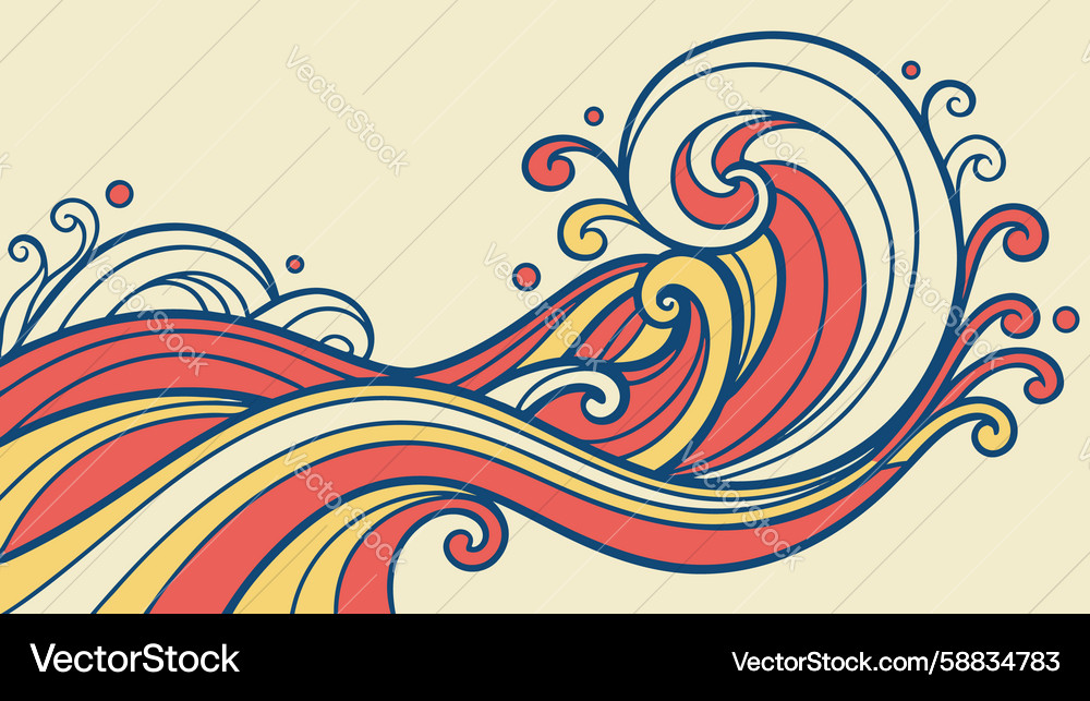 Dynamic abstract ocean waves in bold multicolored Vector Image