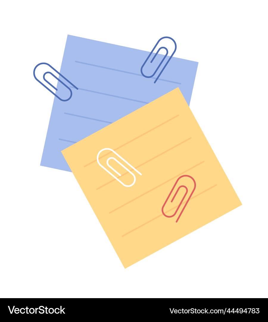Paper clips and memo sheets semi flat color object Paper clips and memo sheets semi flat color object vector image
