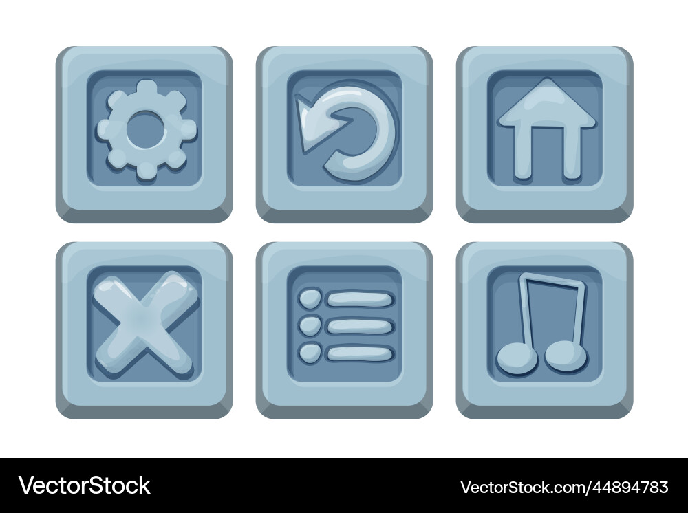 Set menu ui buttons on stone block in comic Set menu ui buttons on stone block in comic vector image