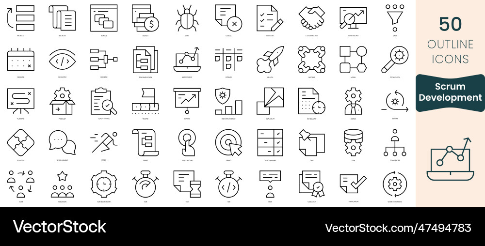 Set of scrum development icons thin linear style Set of scrum development icons thin linear style vector image