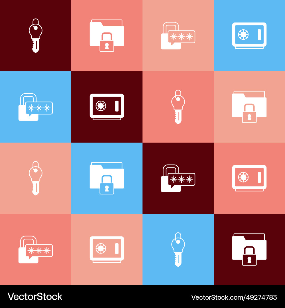 Set pop art key folder and lock cyber security Vector Image
