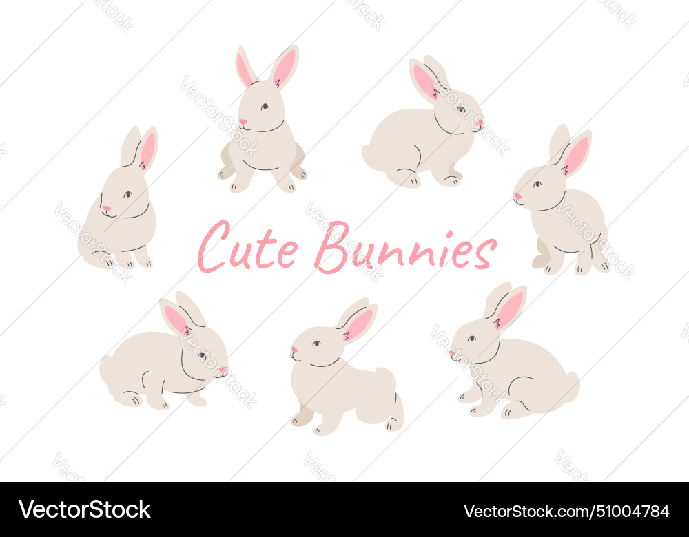 Cute hand drawn cartoon bunnies in various poses Cute hand drawn cartoon bunnies in various poses vector image