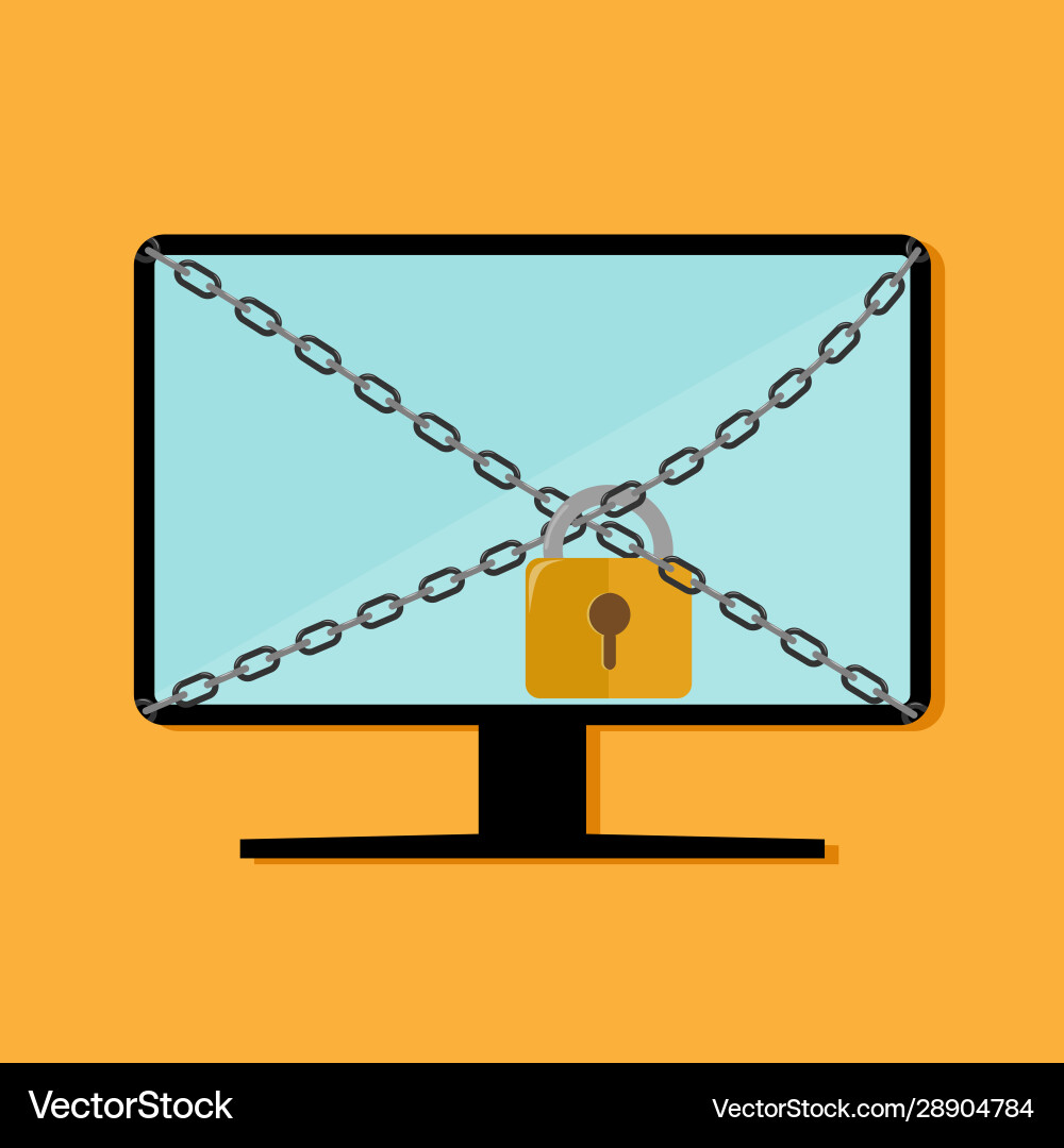 Cybersecurity computer monitor tied with a chain Vector Image