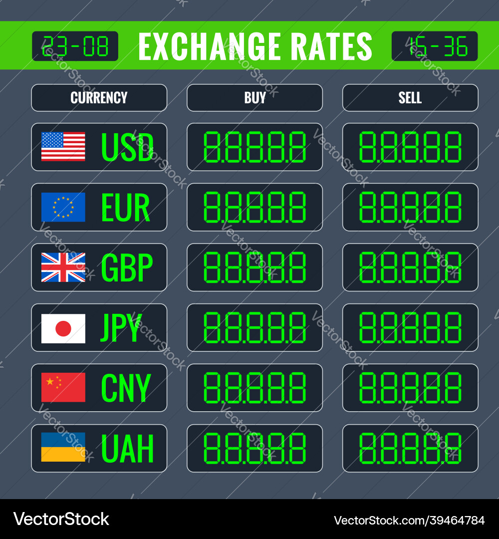 Flat bank information board with different flags Vector Image