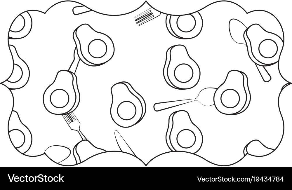 Frame with avocado and cutlery pattern background Vector Image