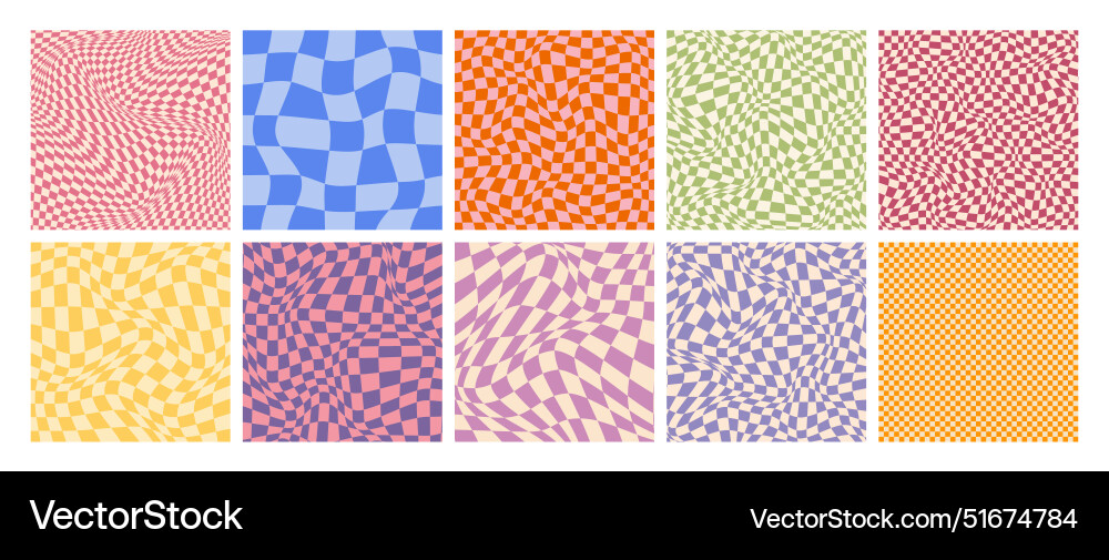 Groovy checkered pattern colorful distorted tiled Groovy checkered pattern colorful distorted tiled vector image