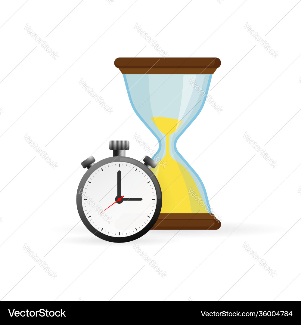 Hourglass and analog clock icons in flat style Hourglass and analog clock icons in flat style Vector Image