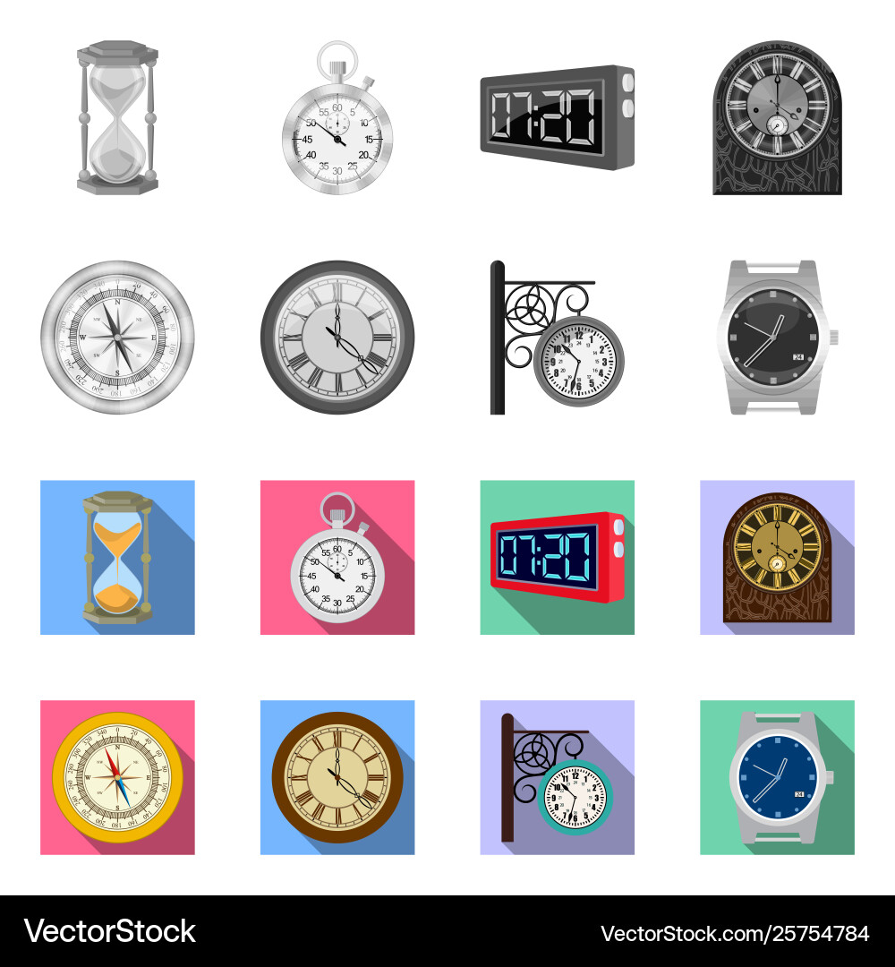 Isolated object clock and time sign set Isolated object clock and time sign set vector image