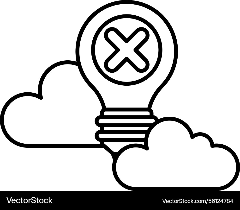 Light bulb with an x on it is surrounded by clouds vector image