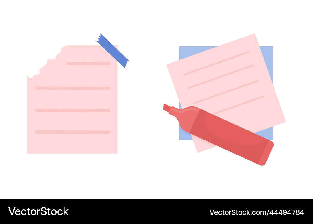 Memo sheets and marker semi flat color object Memo sheets and marker semi flat color object vector image