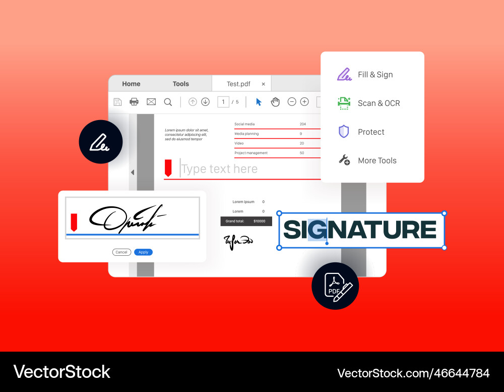 Program for creating digital signatures in pdf Program for creating digital signatures in pdf vector image