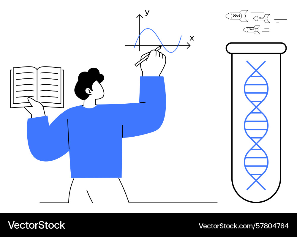 Scientist studying dna graph data and innovation vector image