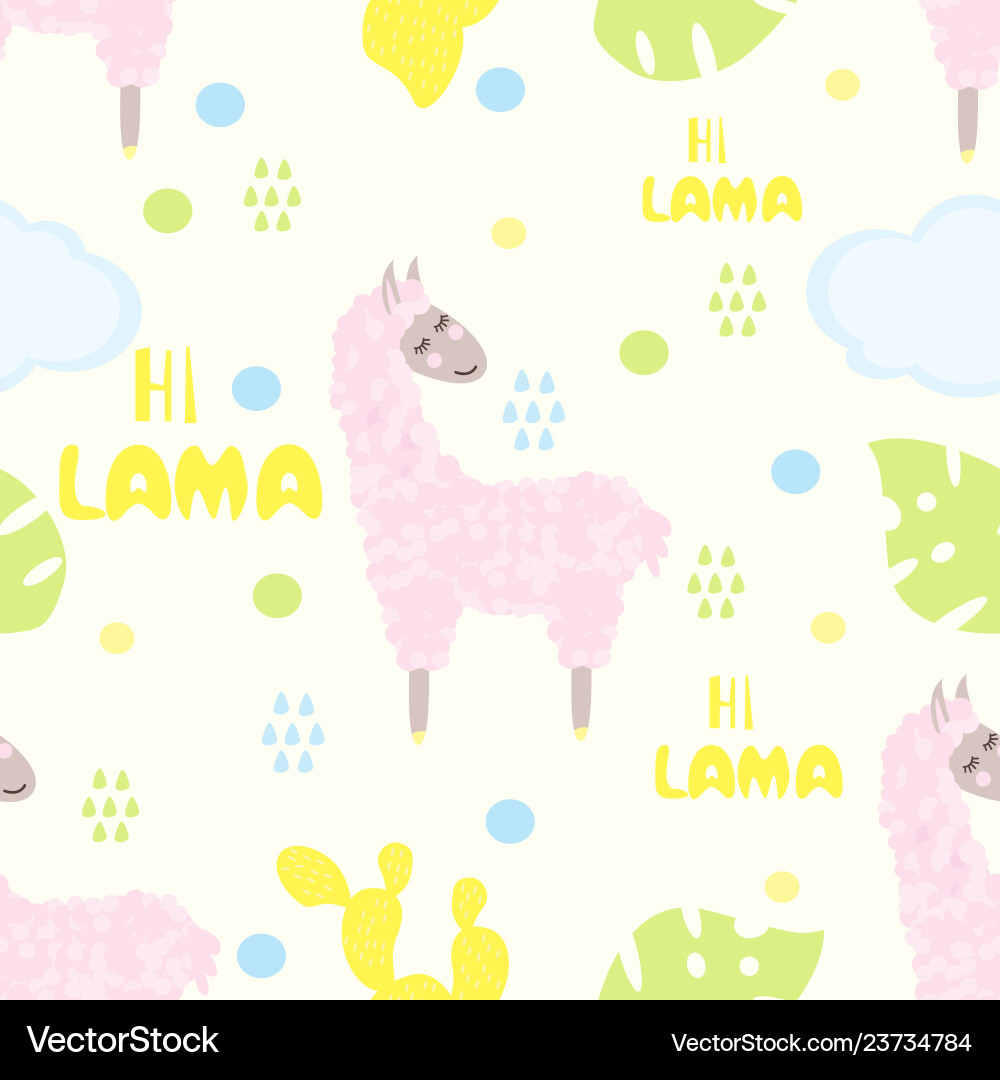Seamless pattern with lama and cactus Seamless pattern with lama and cactus vector image