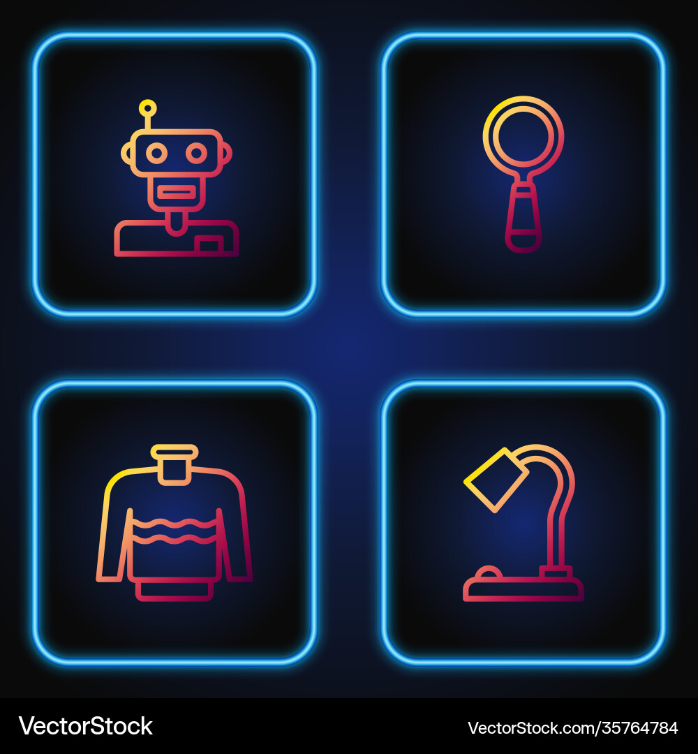 Set line table lamp sweater robot and magnifying Set line table lamp sweater robot and magnifying vector image