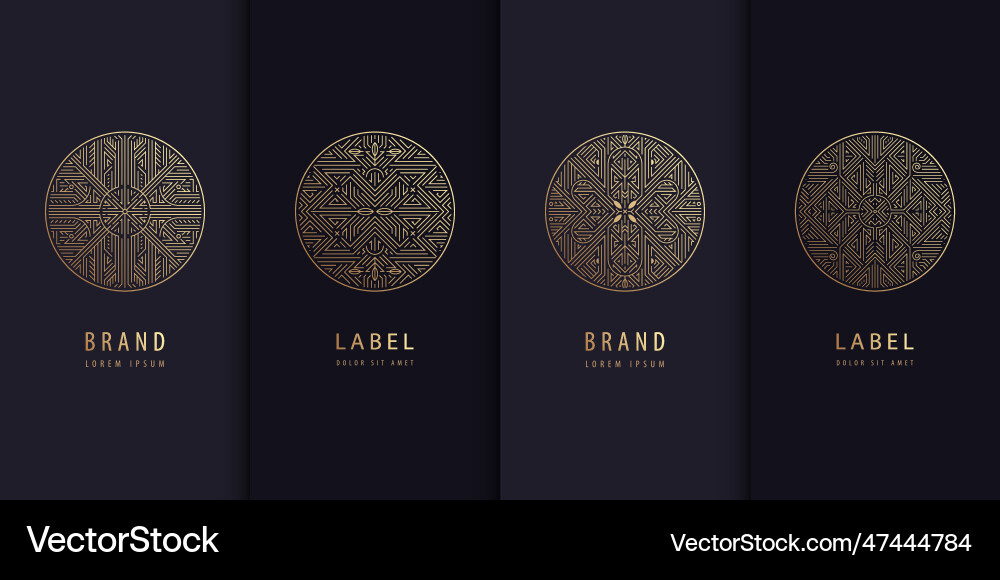 Set of golden label design patterns circle Set of golden label design patterns circle vector image