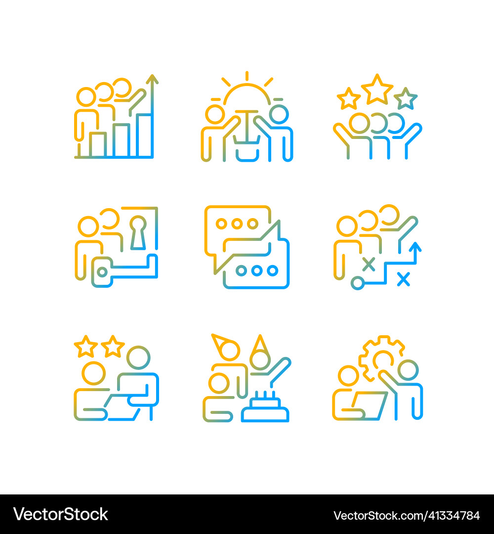 Team activity gradient linear icons set vector image