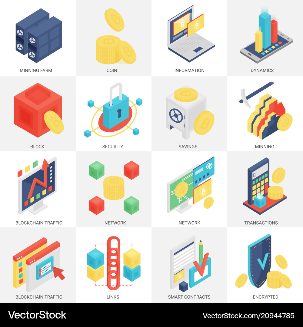 3d isometric cryptocurrency mining Royalty Free Vector Image