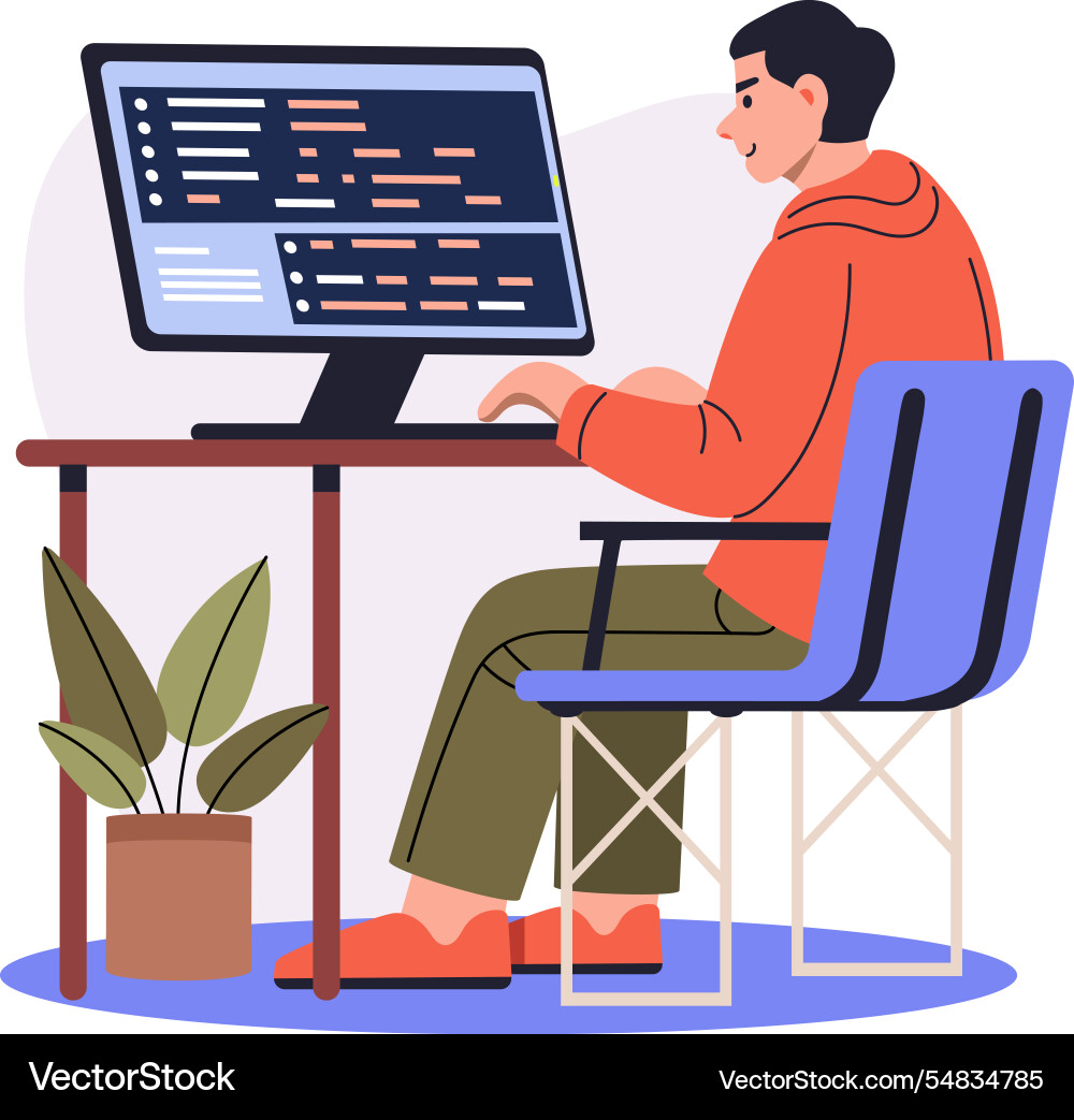 A flat character of coding developer vector image
