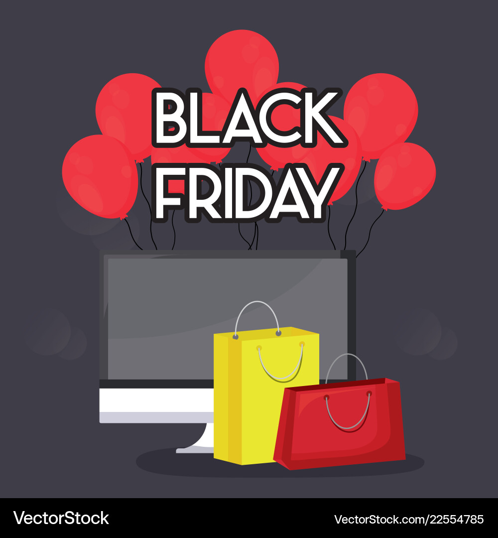 Black friday label with monitor computer Black friday label with monitor computer vector image