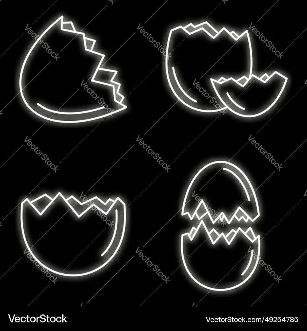 Broken eggshell icons set neon Vector Image