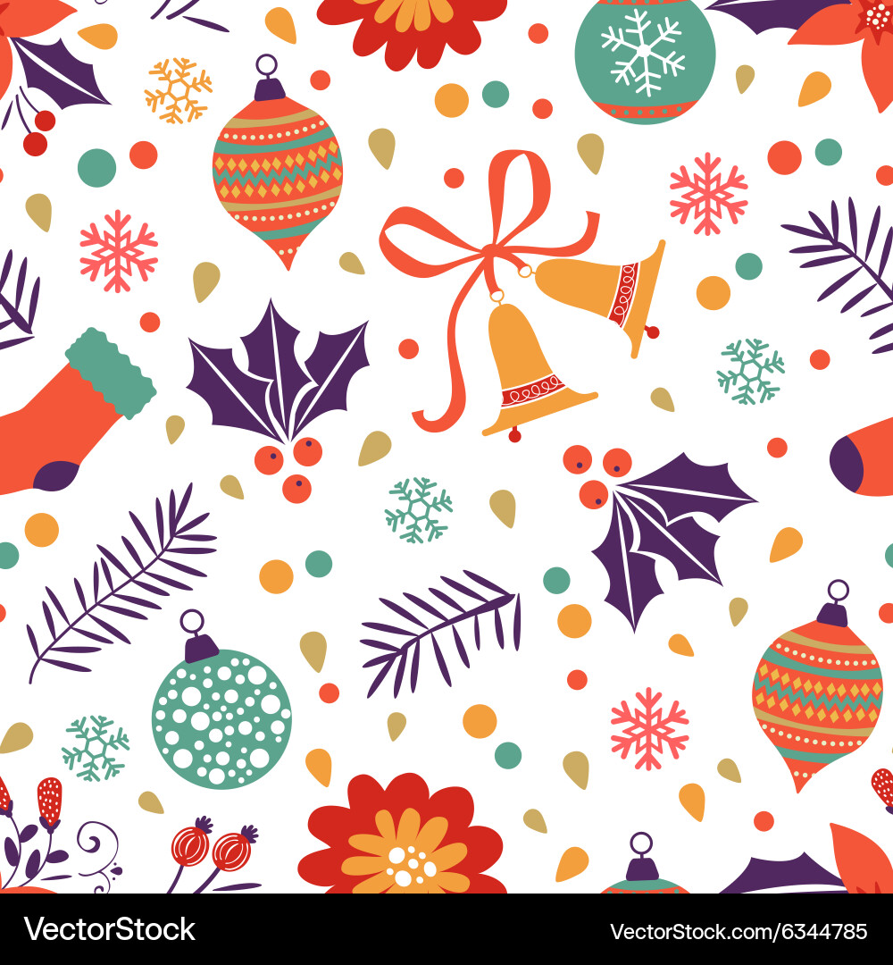Christmas Balls and Flowers Background Vector Image
