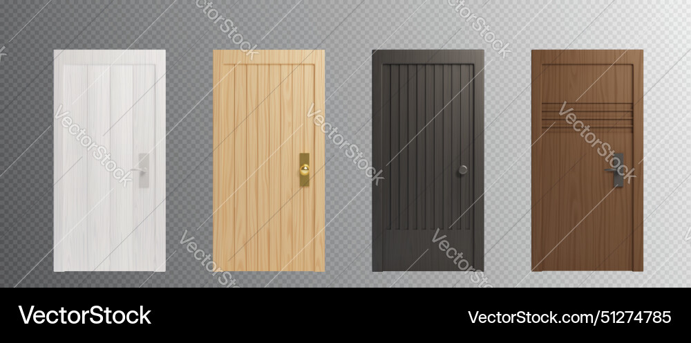 Closed wooden front doors of different colors Closed wooden front doors of different colors vector image