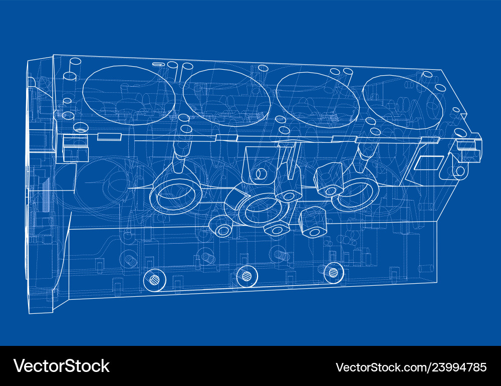 Engine block sketch rendering of 3d vector image