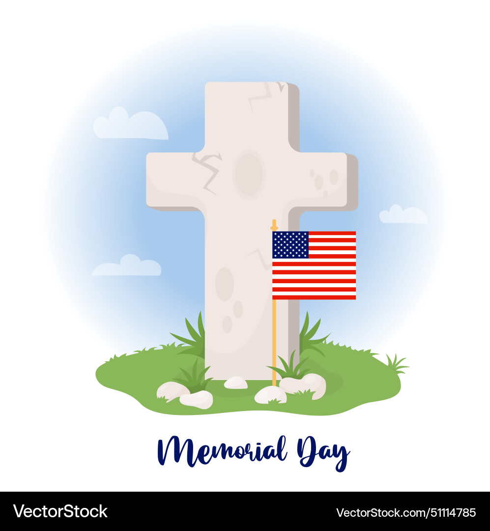 Gedenktagskarte Grabkreuz mit amerikanischer Flagge Gedenktagskarte Grabkreuz mit amerikanischer Flagge vektorbild