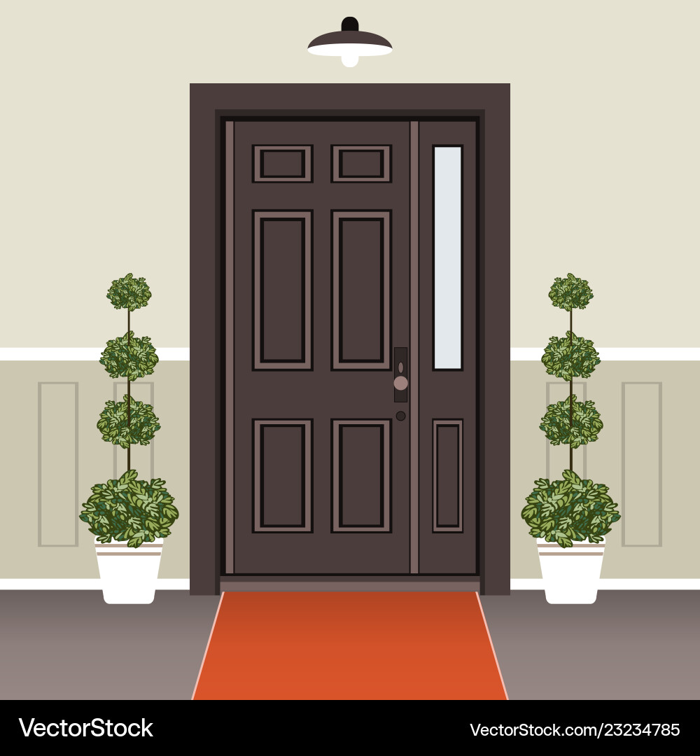 House door front with doorstep and mat window Vector Image