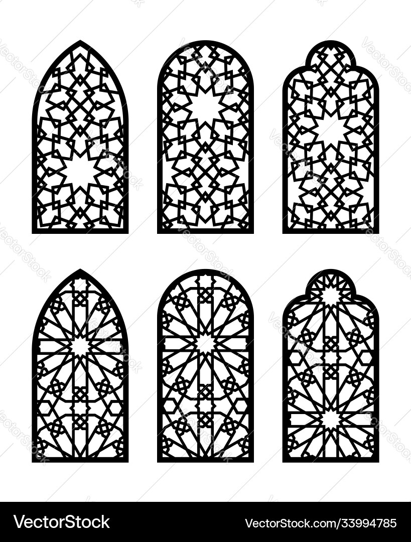 Islamic arch window or door set cnc pattern Vector Image