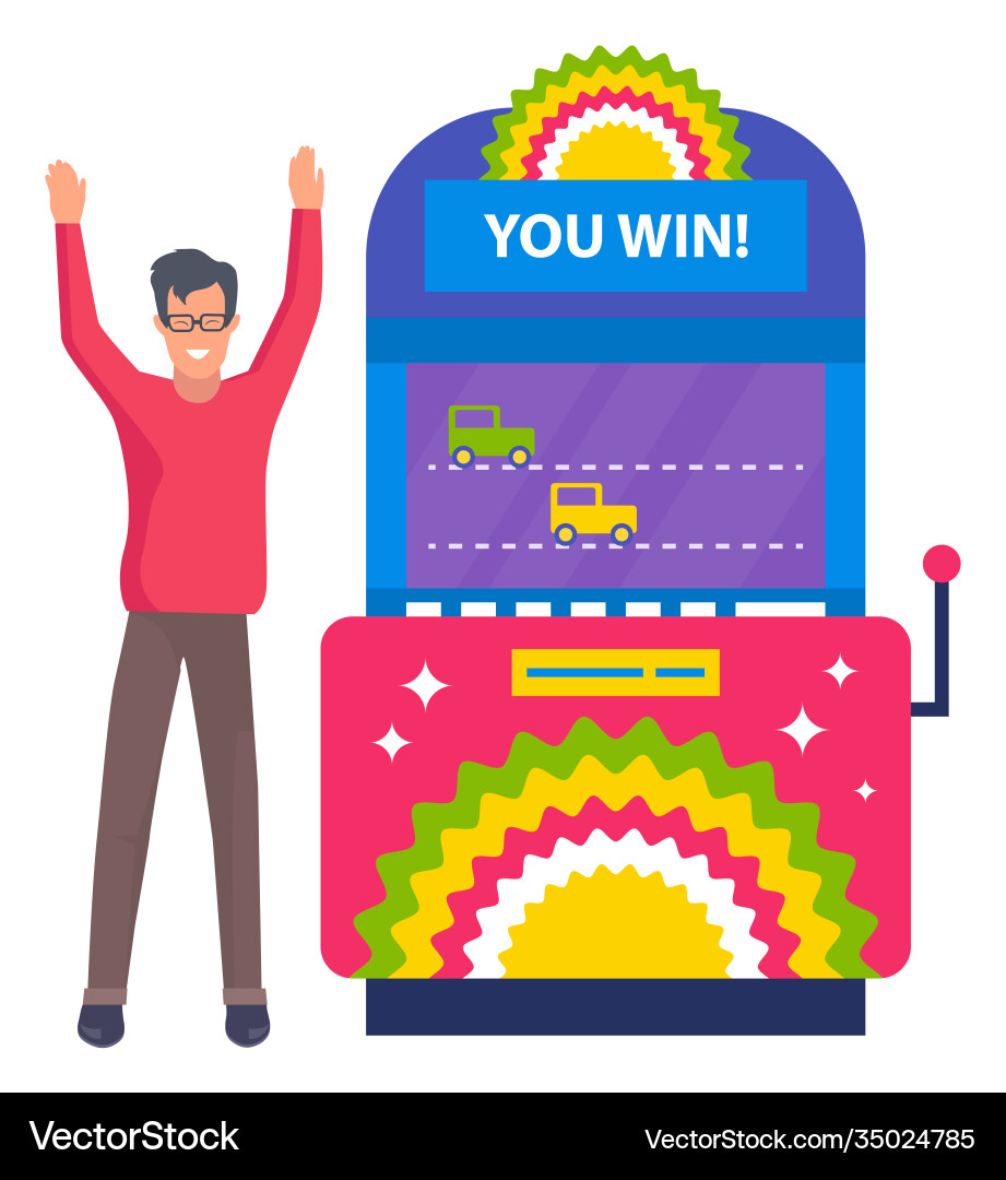 Man playing games on machine retro graphics 8 Man playing games on machine retro graphics 8 Vector Image