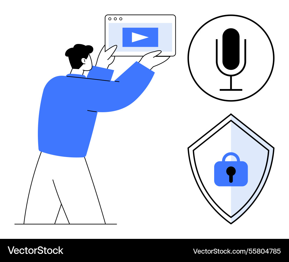 Man using touchscreen with media player Man using touchscreen with media player vector image