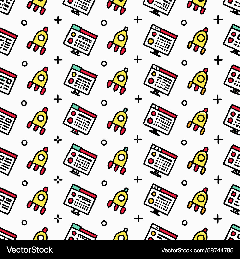 Pattern featuring computers rockets circles Vector Image