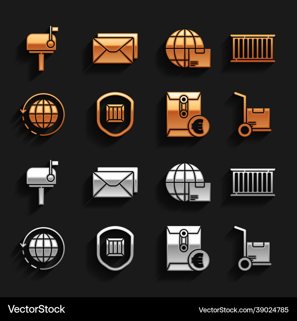 Set delivery security with shield container hand Set delivery security with shield container hand vector image