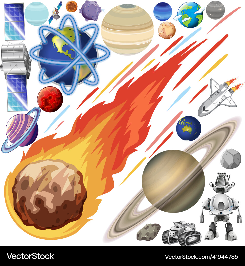 Set of space objects on white background Vector Image