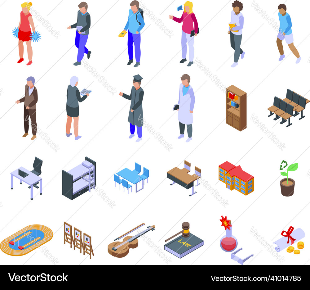 University department icons set isometric Vector Image