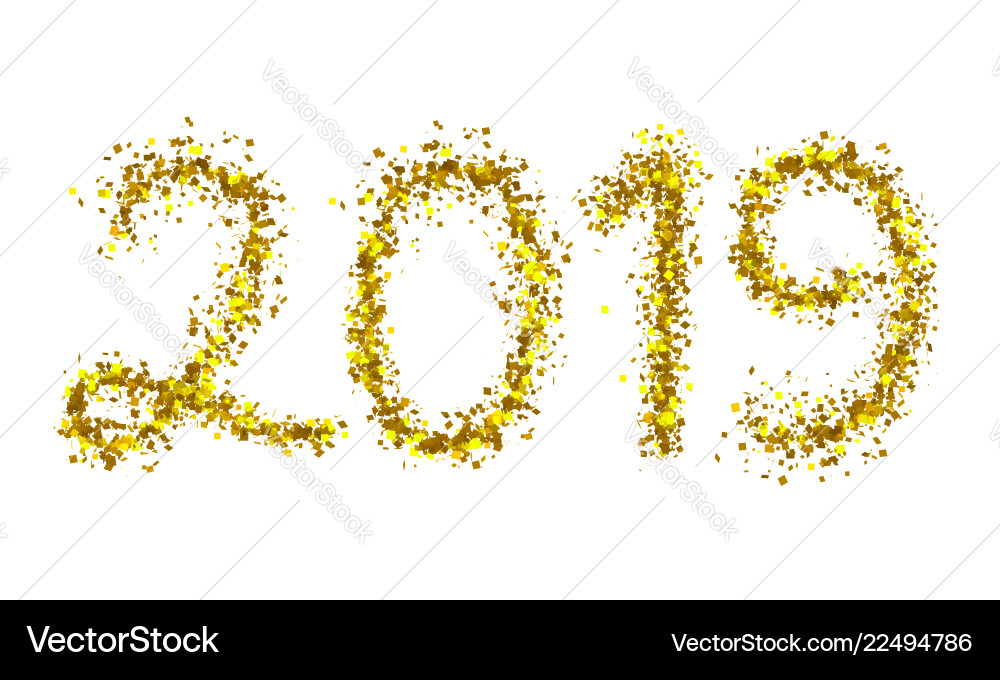 2019 golden particle text isolated on white vector image