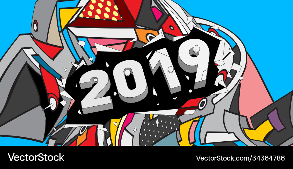 2019 new year text with colorful abstract Vector Image