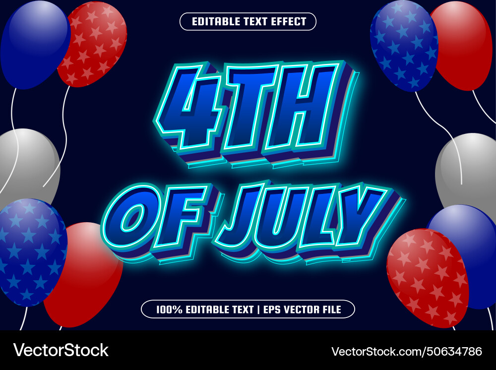 4th of july editable text effect emboss style 4th of july editable text effect emboss style Vector Image