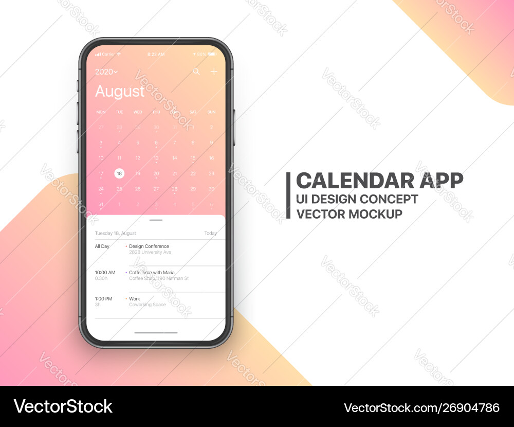 Design calendar app ui ux concept Design calendar app ui ux concept Vector Image