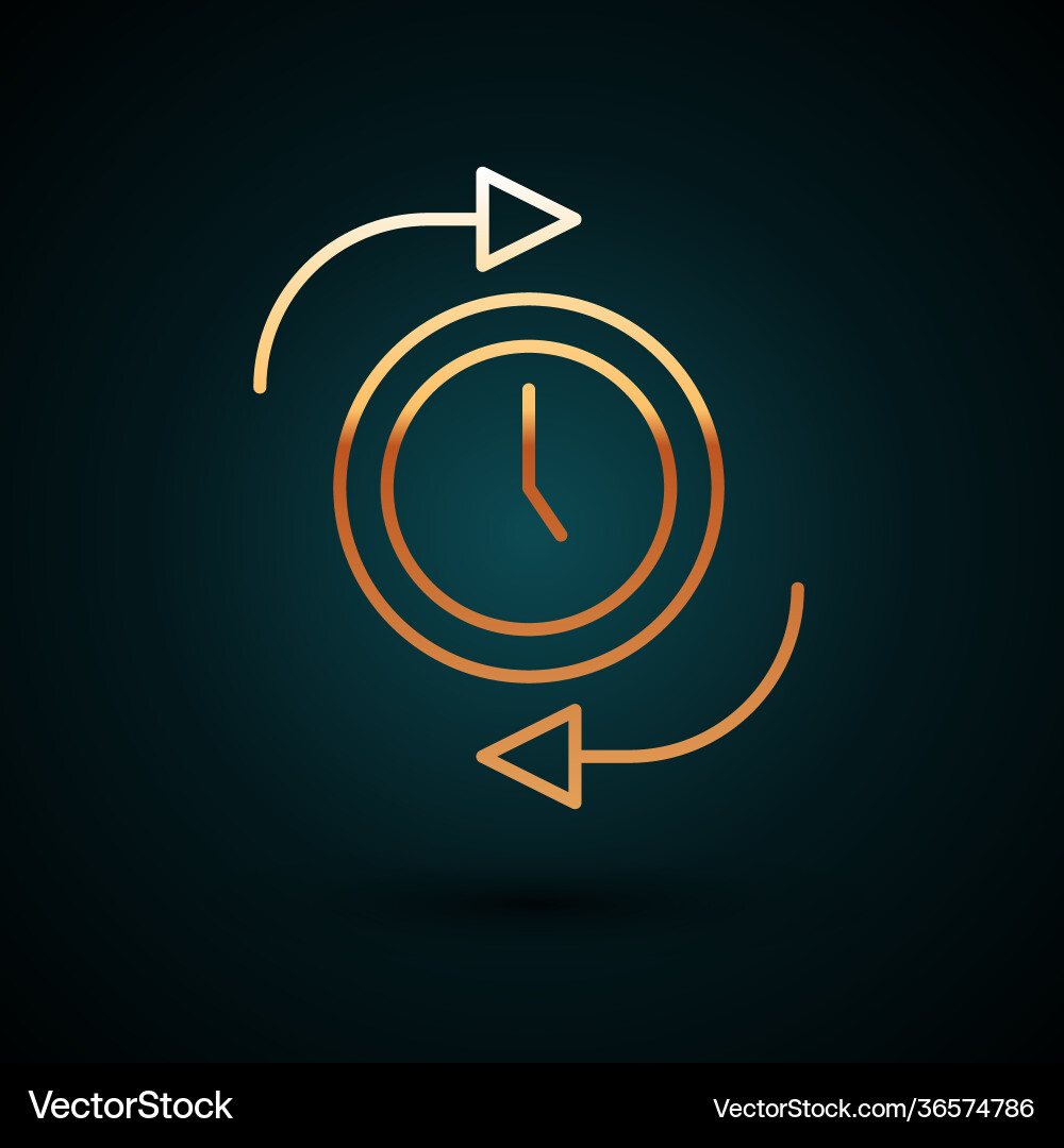 Gold line clock with arrow icon isolated on dark Gold line clock with arrow icon isolated on dark vector image
